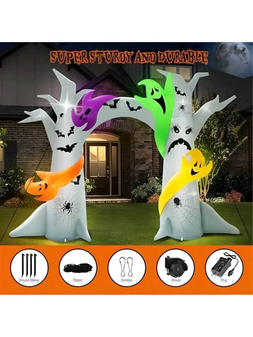 14FT Length X 10FT Tall Halloween Inflatable Tree Arch with 4 Colorful Ghosts,